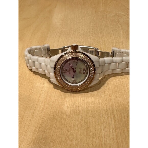 Le Chateau White Ceramic Watch Rose Gold and Crystal Trim Sapphire Crystal 5809 - Picture 3 of 5